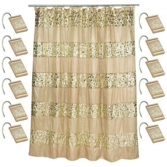 Sweet Home Collection Sinatra Fabric Shower Curtain and Hook Set - Picture 2 of 5